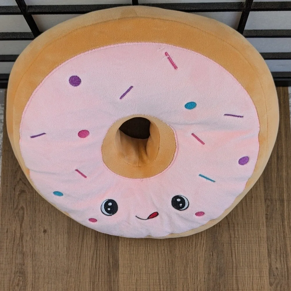 Homerbest Pink‎ Frosted Donut Plush Floor Pillow Kawaii Embroidered Cushion 13x4